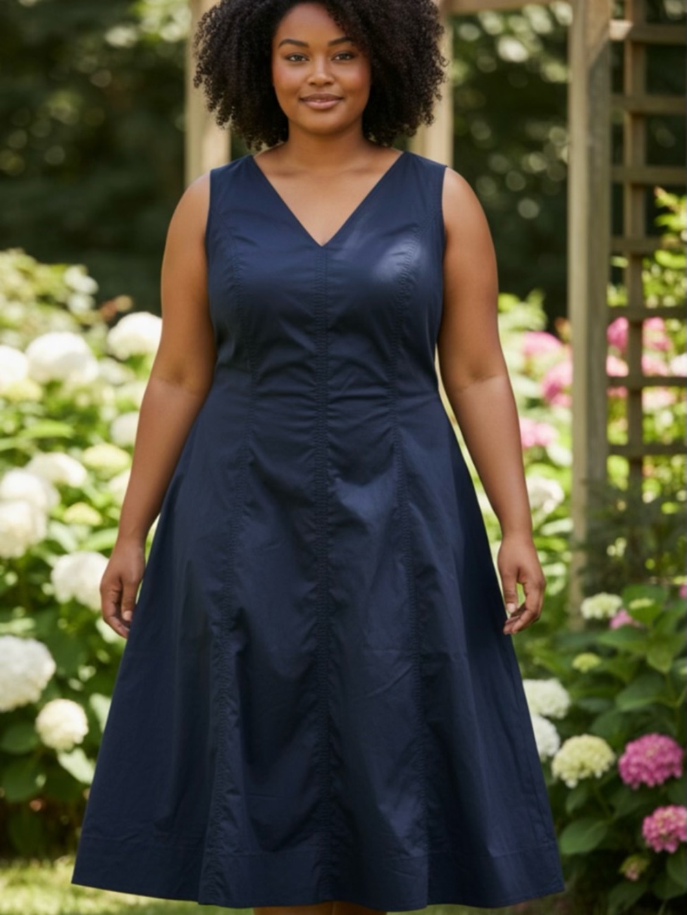 Boden Navy Sleeveless V‑Neck Midi Dress